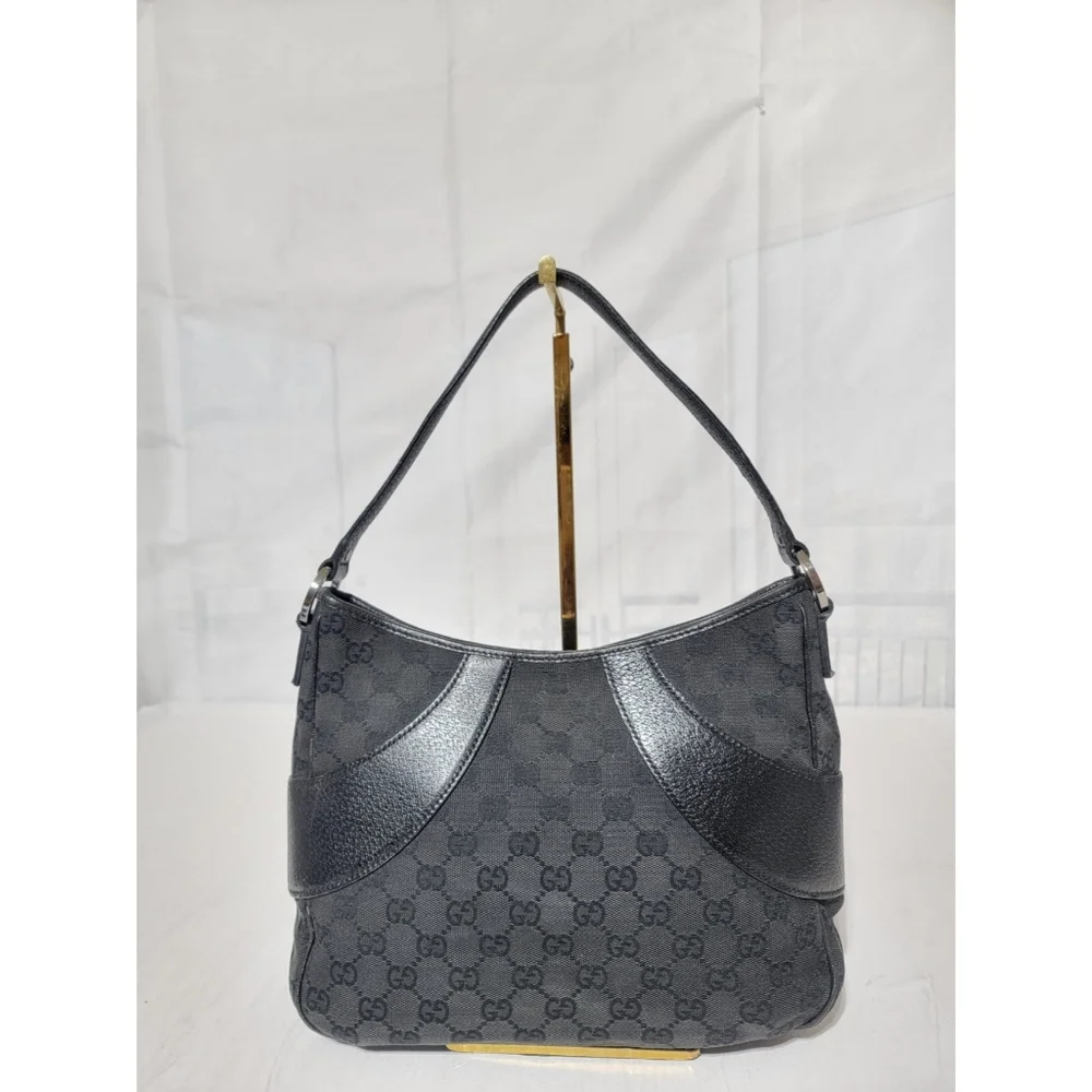 GUCCI Monogram Curved Hobo GG Canvas with Leather Bag